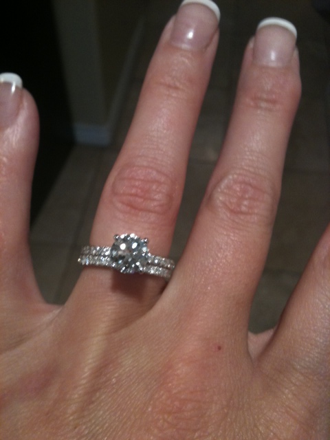 Show me your wedding bands with solitaire e-rings please! :) :  wedding diamond moissanite band wedding band e ring engagement ring solitaire Ring Set