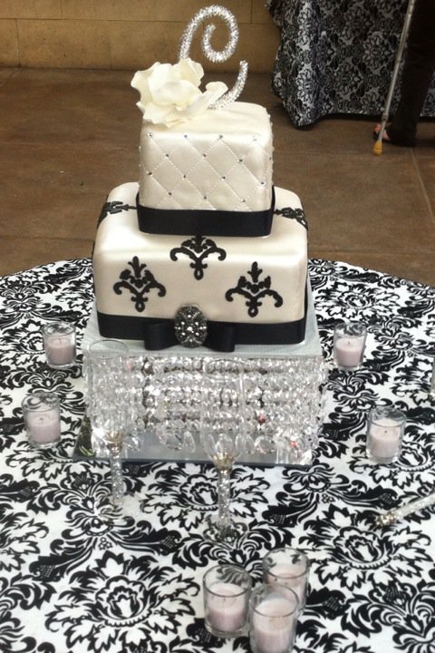  Damask theme wedding wedding teal black reception CAKE TOPPER 