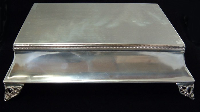 Cake Stand Silver Plated rectangular $130 email ashleydasilva1@aol.com :  wedding silver cake cake stand presentation decoration reception bridal shower black white ivory engagement diy Cake Stand