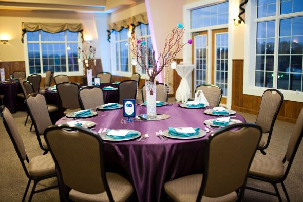  Teal and Peacock Table Clothes wedding teal purple reception table 