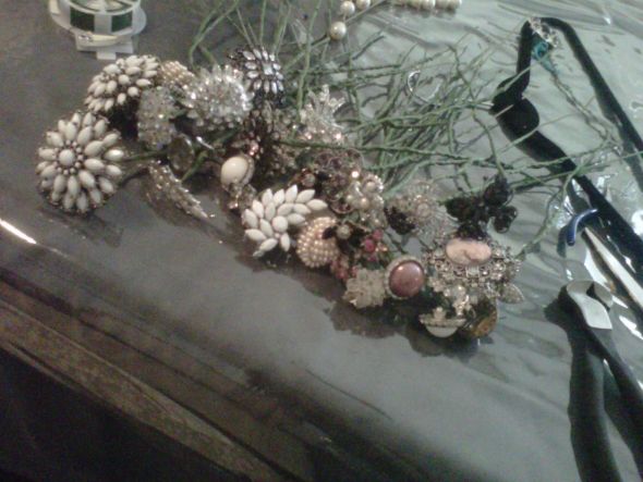 1st step of my diy brooch bouquet - complete! :  wedding brooch bouquet vintage brooches brooch vintage IMG00533 20110729 15201