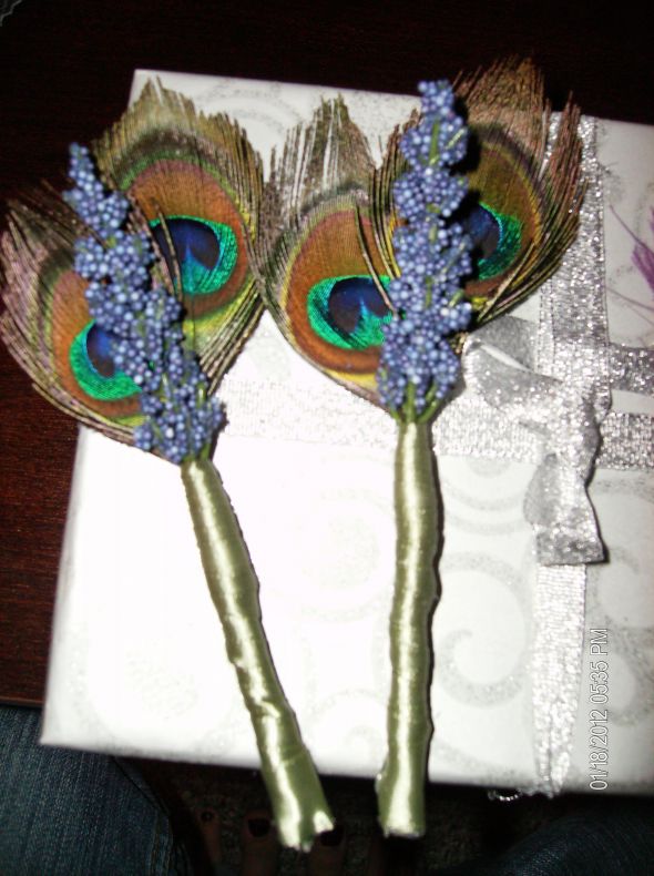 wedding boutonniere groomsmen diy peacock feather purple green accessories 