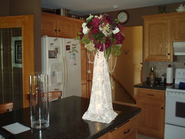 Burgundy fall tall centerpiece with string lights wedding red flowers 