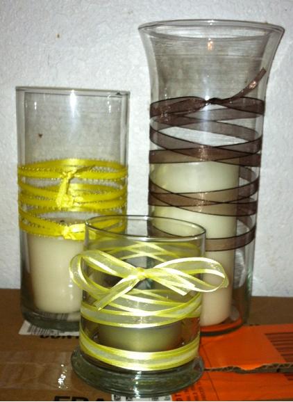 Wrapped Vases wedding centerpiece brown yellow Centerpiece Vases