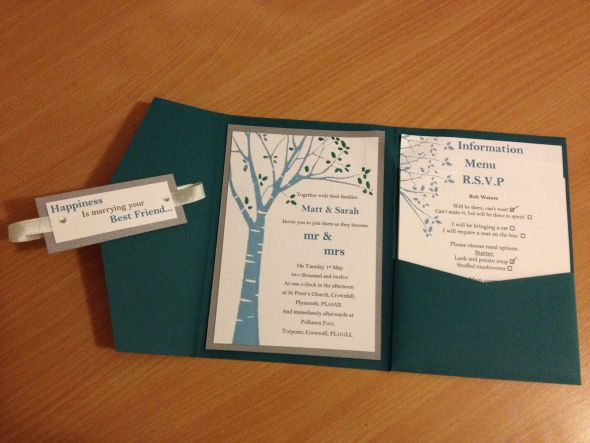 wedding teal ivory silver diy invitations Invite Open 2 The front