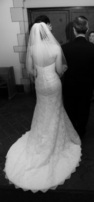 Ivory Oleg Cassini CRL277 Size 0 dress Worn Once! :  wedding wedding dress dress veil lace sweetheart oleg cassini ivory ceremony Back Of Dress