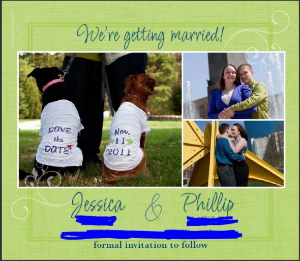 Dogs in the Engagment Photos :  wedding dog pet dogs photography photos idea engagment inspiration Save The Date Proof Small