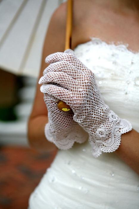 vintage wedding dress with gloves
