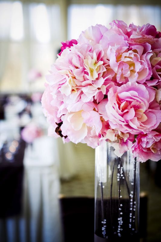Pink and brown wedding flower arrangements
