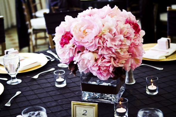 Pink and brown wedding flower arrangements