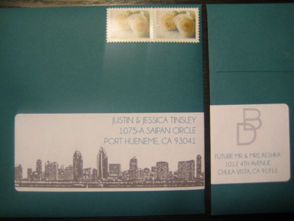 San Diego Skyline Modern Invitations :  wedding diy invitations modern skyline teal white IMG 9699