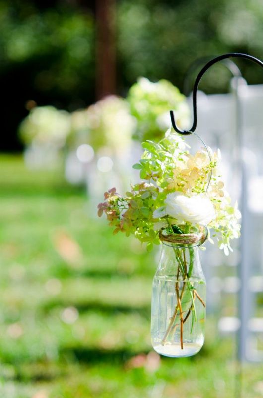 Rustic Outdoor wedding Decor Hanging wrapped jars for you ceremony 