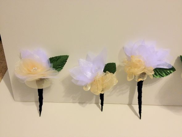 The Fabric Flower Boutineers are done!  Well, almost :)