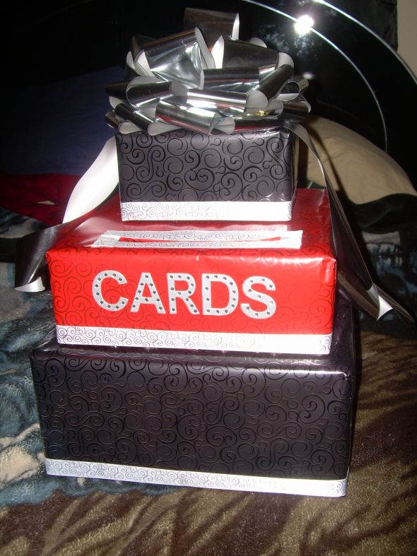 My NYE reception card box wedding cardbox diy black red white silver 