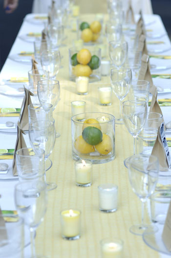 The wedding of the Young House Love bloggers' had lemon centerpieces 