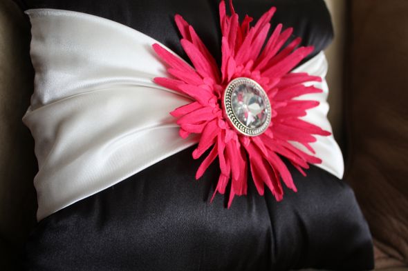 My DIY ring bearer pillow and flower girl basket :) :  wedding ring bearer pillow diy flower girl basket ceremony satin wedding gerber daisy IMG 9154