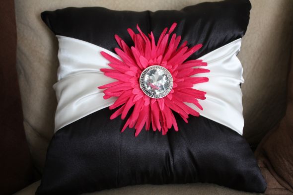 My DIY ring bearer pillow and flower girl basket :) :  wedding ring bearer pillow diy flower girl basket ceremony satin wedding gerber daisy IMG 9157