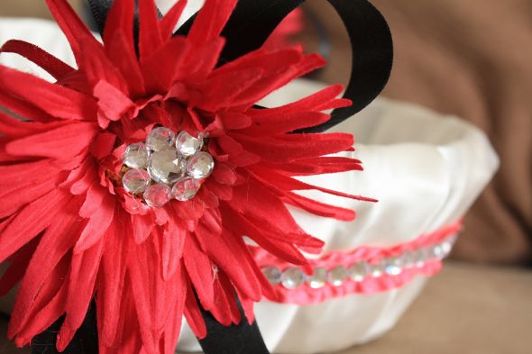My DIY ring bearer pillow and flower girl basket :) :  wedding ring bearer pillow diy flower girl basket ceremony satin wedding gerber daisy IMG 9180