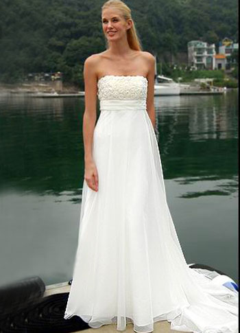 Dream dress vs THE dress... how the mirror changes things! :  wedding shopping anxiety choosing a style Nice White Empire Waist Strapless Sweep Satin Chiffon Wedding Dress 31934 1