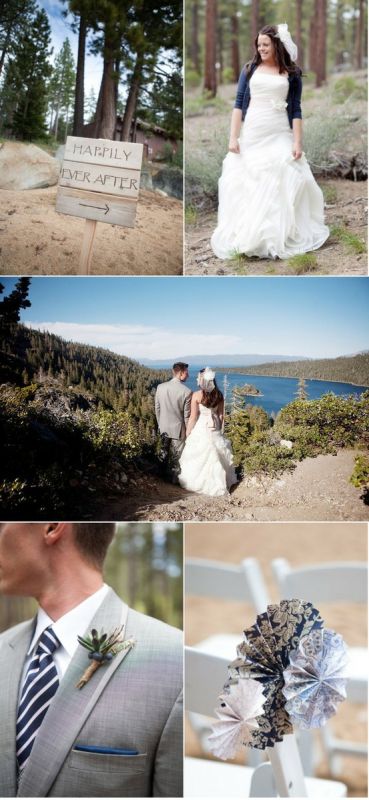 navy pink grey Lake Tahoe wedding wedding boutonniere aisle decor lake 