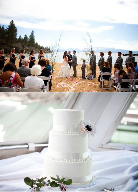 Lake Tahoe beach wedding wedding navy pink silver cake inspiration 
