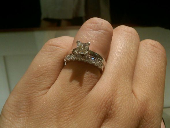 Show me your wedding bands with solitaire e-rings please! :) :  wedding diamond moissanite band wedding band e ring engagement ring solitaire Set