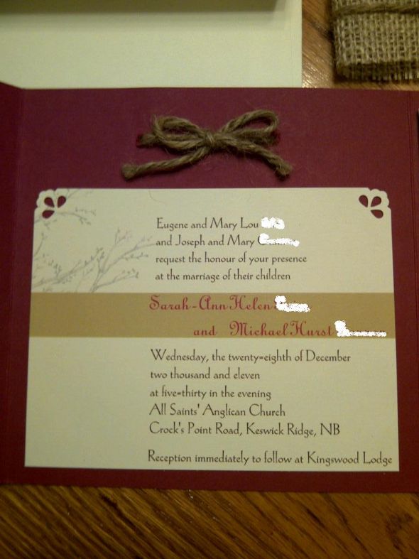 Here is the first prototype of the invitations for our rustic winter wedding