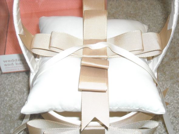 Hi NEW Ring Pillow Basket Ivory Tan wedding ring bearer pillow 