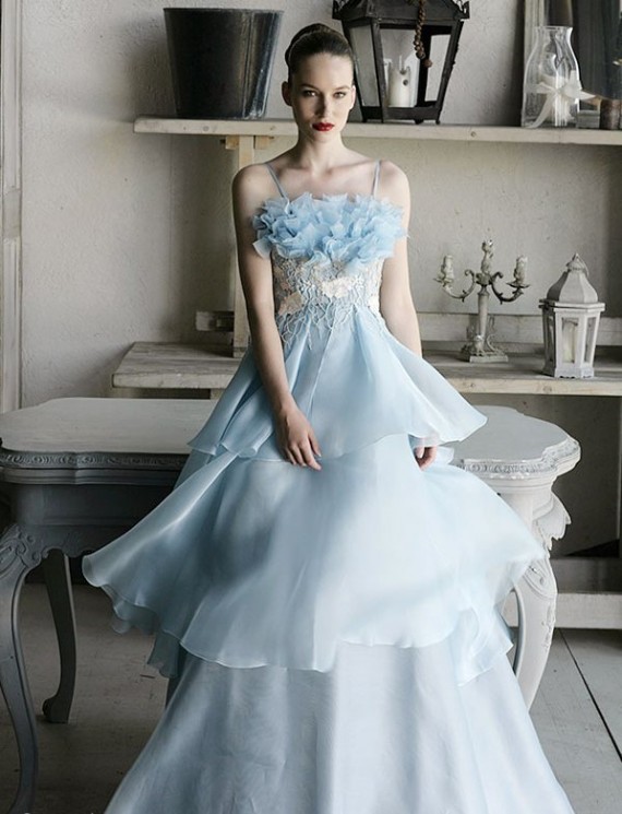 wedding dress white blue
