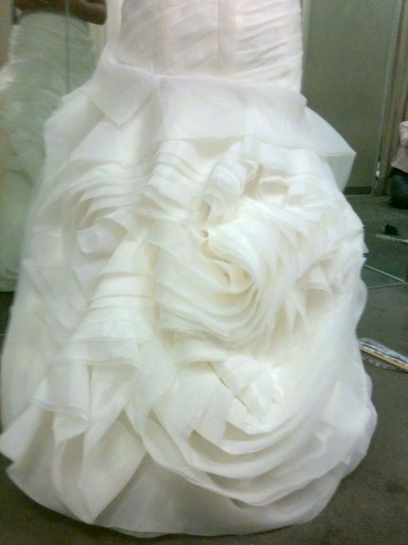 White by Vera Wang VW351011 - Bustled and Hemmed with Pics :  wedding vera wang white by vera wang vw351011 bustle strapless white vera wang beach wedding dress organza wedding dress Bustle Pic   1