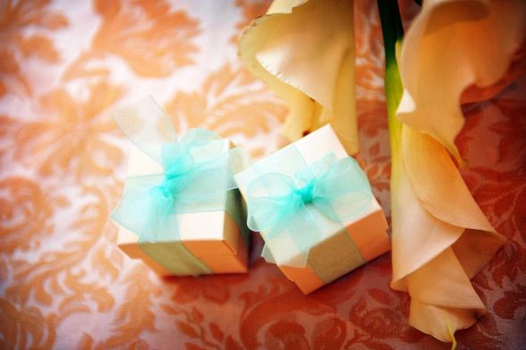 Turquoise & Taupe favor boxes