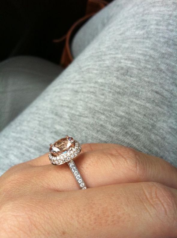 Would a champagne diamond look better in white gold, or moissanite? : wedding moissanite e ring engagement deciding champagne diamond cost costs Morganite