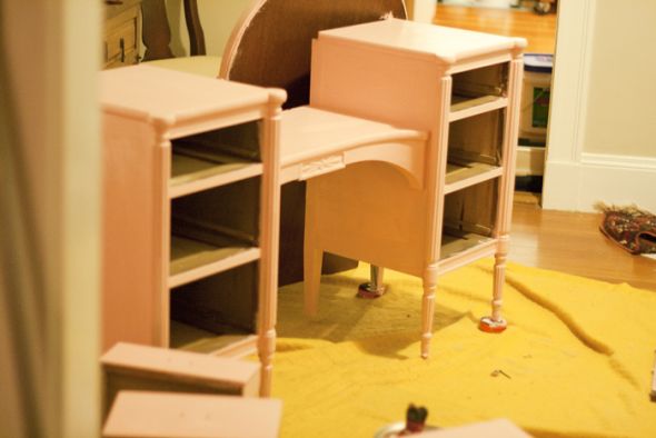 Cake Table :  wedding cake table cake stand cake vintage vanity paint diy distress pink white reception Pink