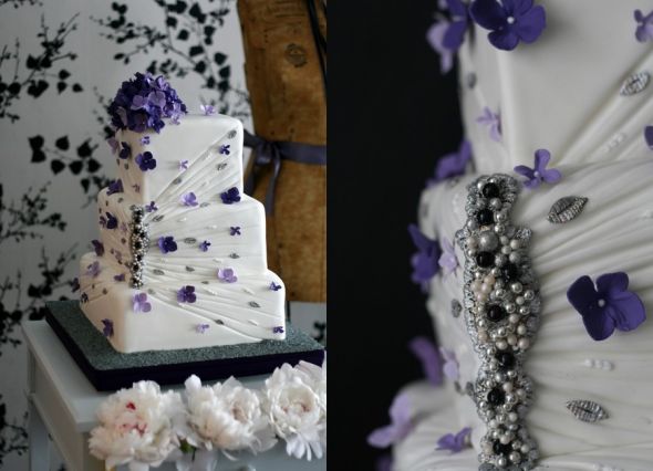 wedding cake purple and black bling