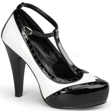 Help me decide!  1950's style wedding dress (swing style) with which shoes? :  wedding 1950s 1 swing saddle shoe black white heels Bettie 22 Bw