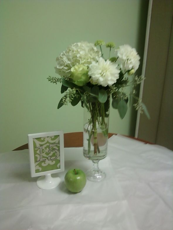 Budget Centerpieces wedding brown green white ivory flowers diy reception