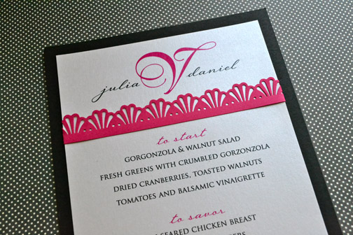 Hot pink and black handmade menu with die cuts