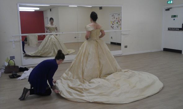 show off your bustle and back of your gown :  wedding bustle train gown dress wedding bridal The Big Fitting 4