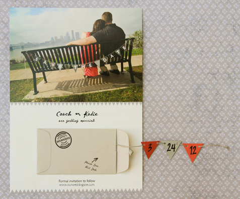 Bunting Themed Interactive Save the Date (with Tutorial) : wedding diy interactive unique creative bunting banner string teal black blue brown navy gold green orange pink purple red white ivory yellow silver invitations Bunting Save The Date