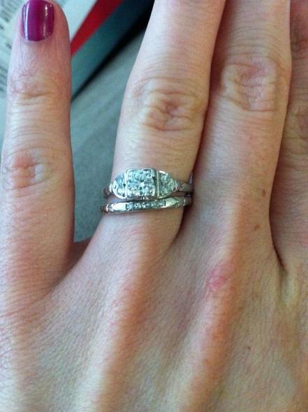 Here's mine with the antique band Engagement ring specs 1930s 14k white 