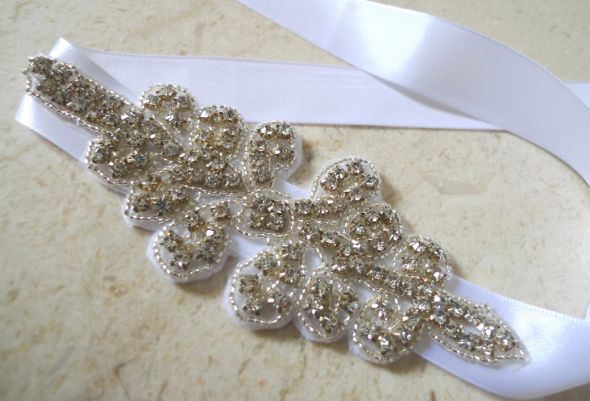 Show me your ribbon headbands! :  wedding headband ribbon rhinestone head band hair Bella BR On Floor