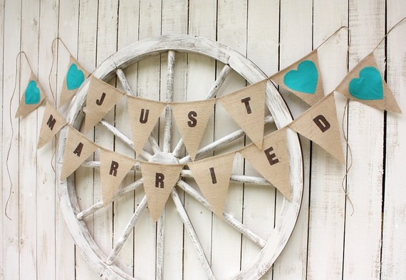 Burlap Just Married cake topper and matching banner wedding cake topper