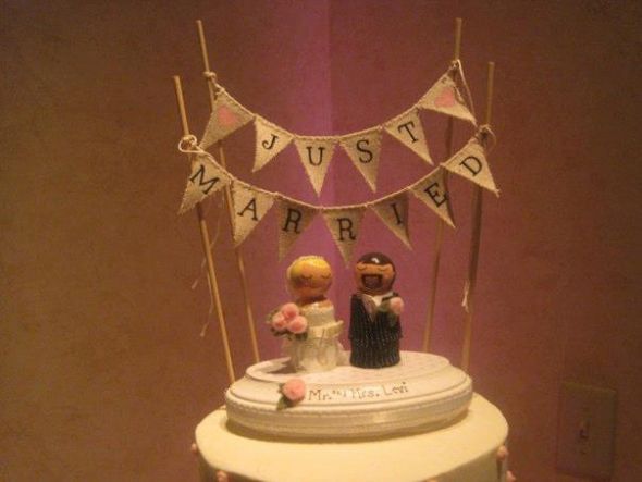Burlap Just Married cake topper and matching banner wedding cake topper 