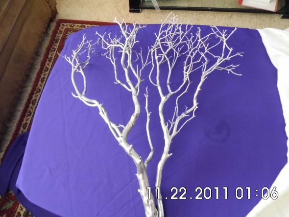 silver manzanita branches :  wedding purple silver reception 415