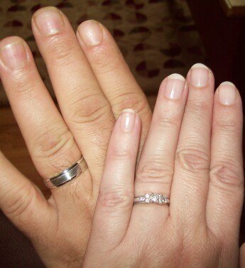 Show us pictures of your rings with your husbands/FI's ring! :  wedding wedding bands engagement rings yours your husbands rings 169033 495618321645 721606645 6691597 1948 N