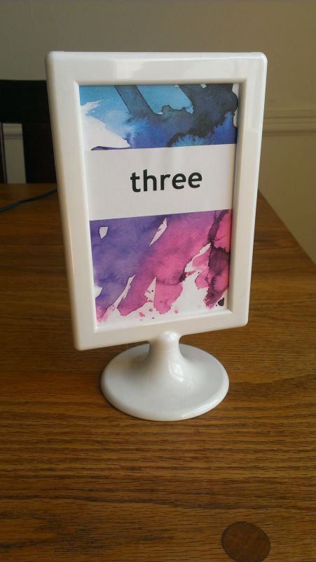 Table numbers made with extra invita