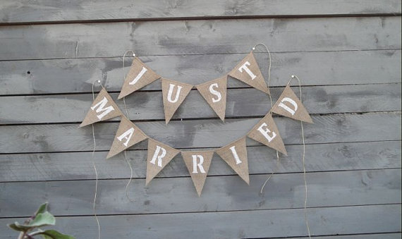 JUST MARRIED BURLAP BANNER wedding brown white ivory inspiration ceremony 