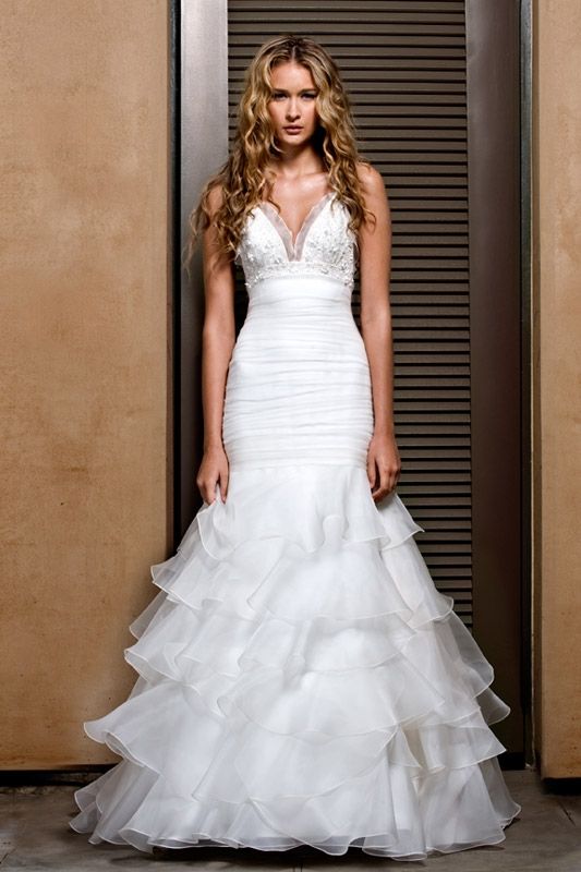 Do you know who makes these dresses? :  wedding ruffles wedding dress designer Jenny Lee Wedding Dress 2011 1110 White Mermaid Ruffles Halter Beading