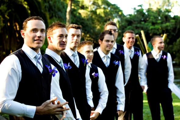 Hubby and his boys wedding groosmen vests grey ivory Groomsmen
