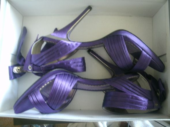 Pair of Purple Luichiny Shoes and Coloriffics Trista Satin Wedding Shoes 